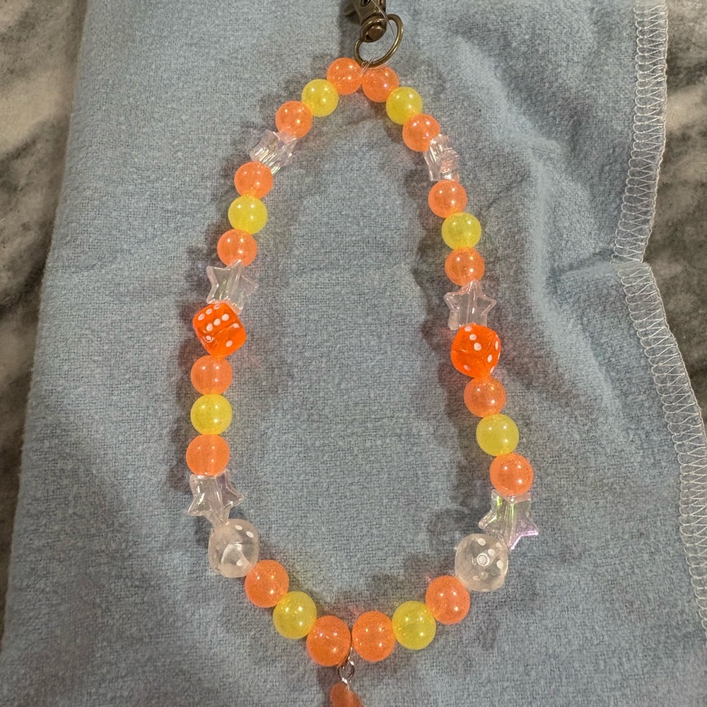 Colorful Beaded Phone Charm with Dice Accents